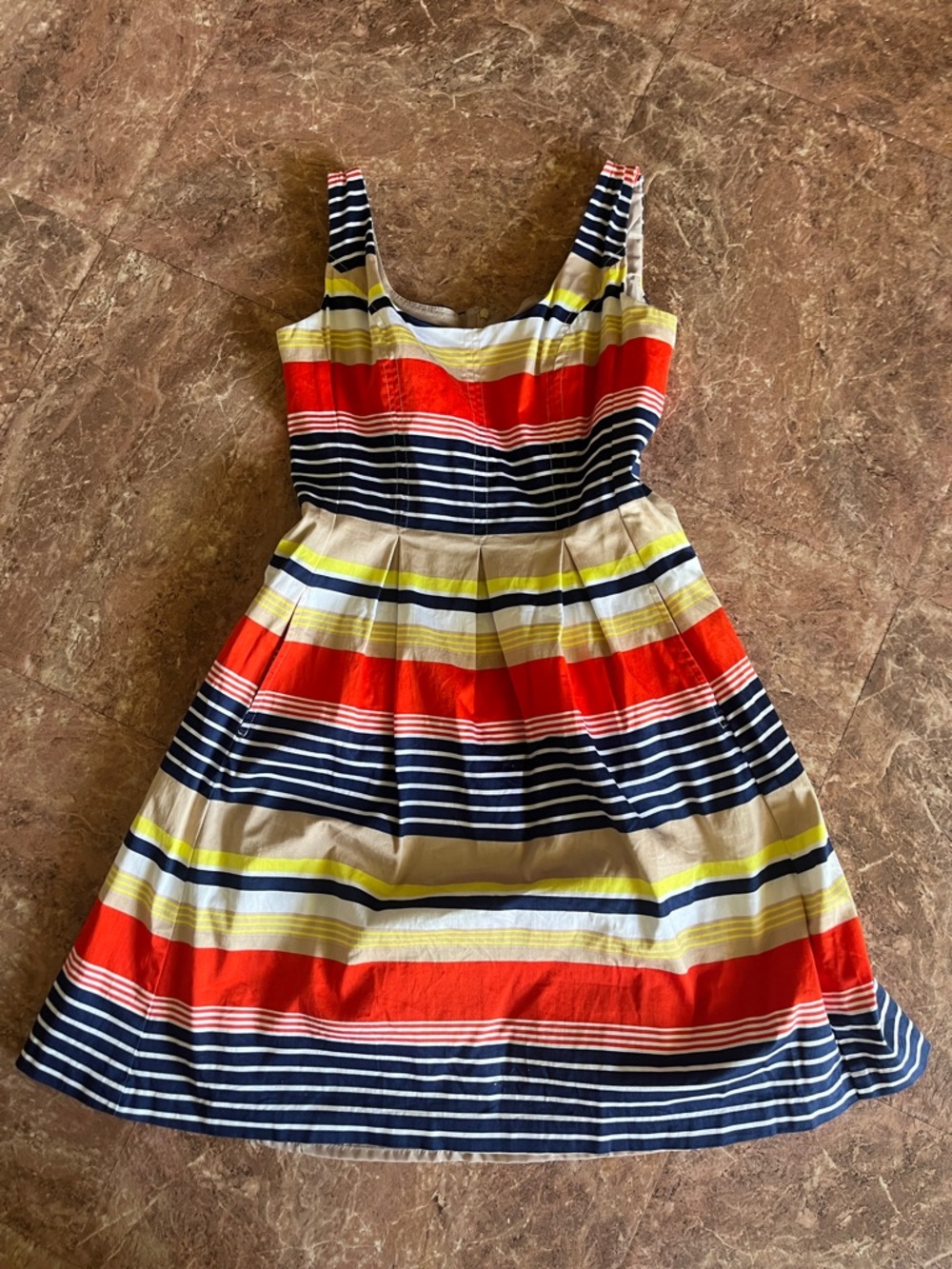 Nine West Sleeveless Striped Summer Dress - Navy, Red & Yellow